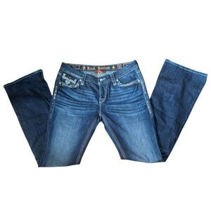 ROCK REVIVAL Betty Bootcut Jeans 31 Dark Wash Distressed Embellished Y2K